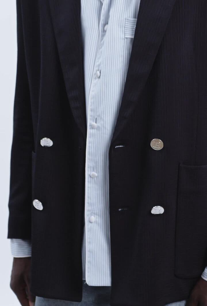 Balmain Navy Casual Mini Monogram Blazer