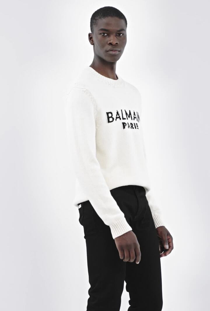 WHITE BALMAIN OPEN-KNIT JUMPER (YF0AR255JD76)